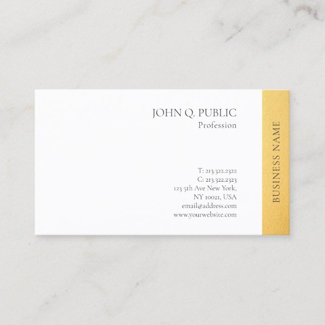 Modern Elegant Gold White Simple Design Plain Business Card (Front)