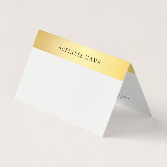 Modern Elegant Gold White Simple Folded Template Business Card (Front)