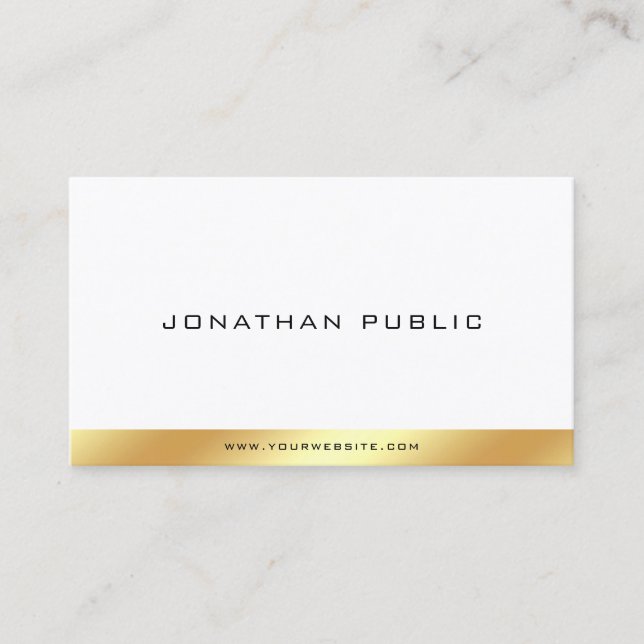Modern Elegant Gold White Simple Trendy Template Business Card (Front)