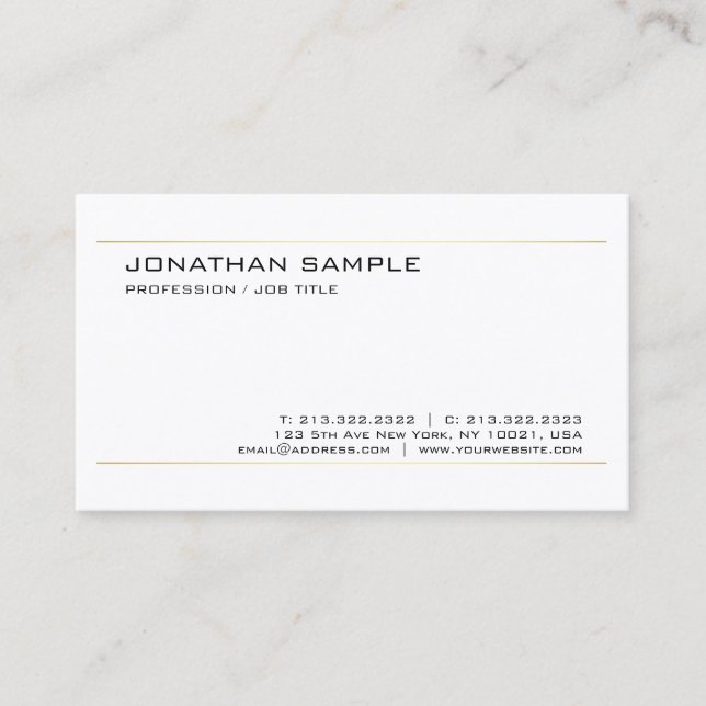 Modern Elegant Gold White Trendy Chic Simple Plain Business Card (Front)