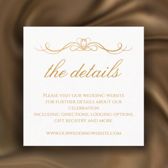 Modern Elegant Gold & White Wedding Details Enclosure Card (Add your own words for a custom elegant gold and white details enclosure card with wedding QR code)