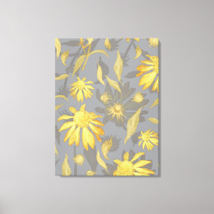 Modern Elegant Gold Yellow Grey Cone Flowers Canvas Print