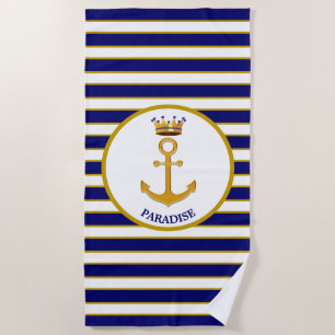 Modern elegant golden anchor & crown beach towel