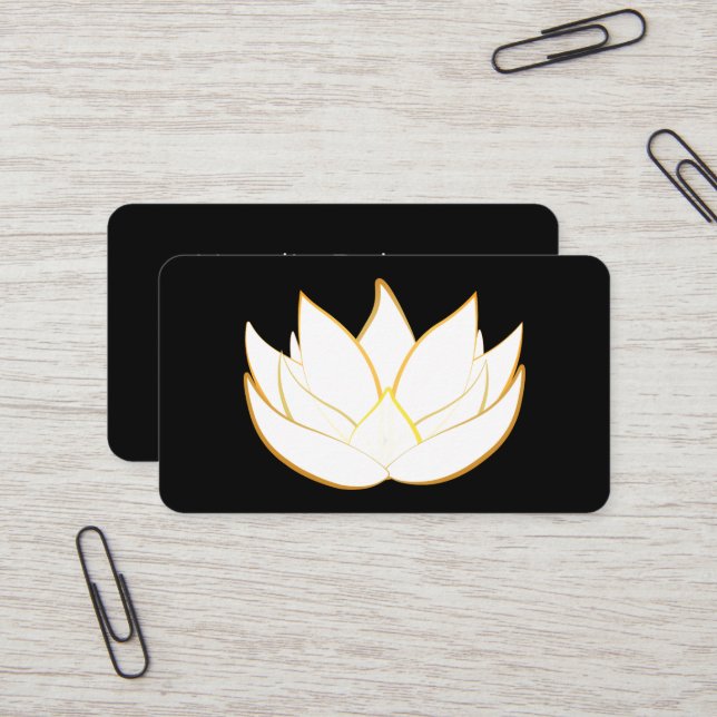 Modern Elegant Golden Black Lotus Business Card (Front/Back In Situ)