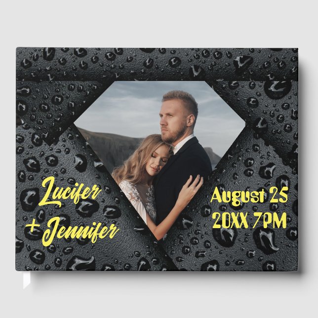 Modern Elegant Golden Diamond Custom Wedding  Guest Book (Front)