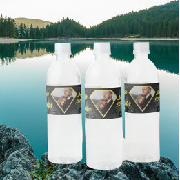 Modern Elegant Golden Diamond Custom Wedding  Water Bottle Label