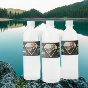 Modern Elegant Golden Diamond Custom Wedding Water Bottle Label