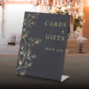 Modern Elegant Golden Floral Cards And Gifts Pedestal Sign