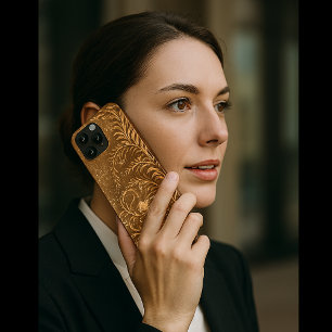 Modern elegant golden floral curve iPhone 13 pro max case