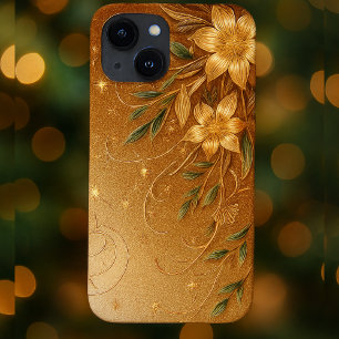 Modern elegant golden floral curve iPhone 13 mini case