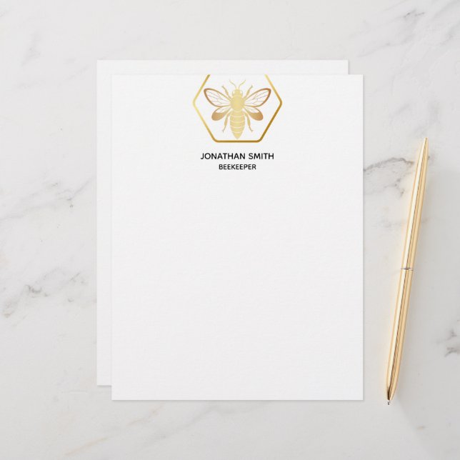 Modern & Elegant Golden Honey Beekeeper Custom Letterhead (Front/Back In Situ)