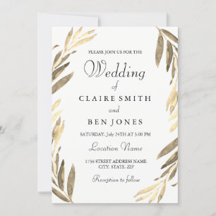 Modern Elegant Golden Leaf Wedding Invitation