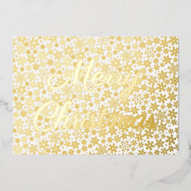 Modern elegant golden snowflakes Merry Christmas Foil Holiday Card (Front)
