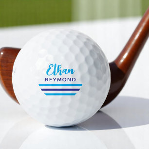 Modern Elegant Golfer Blue Name 3 Stripes  Golf Balls