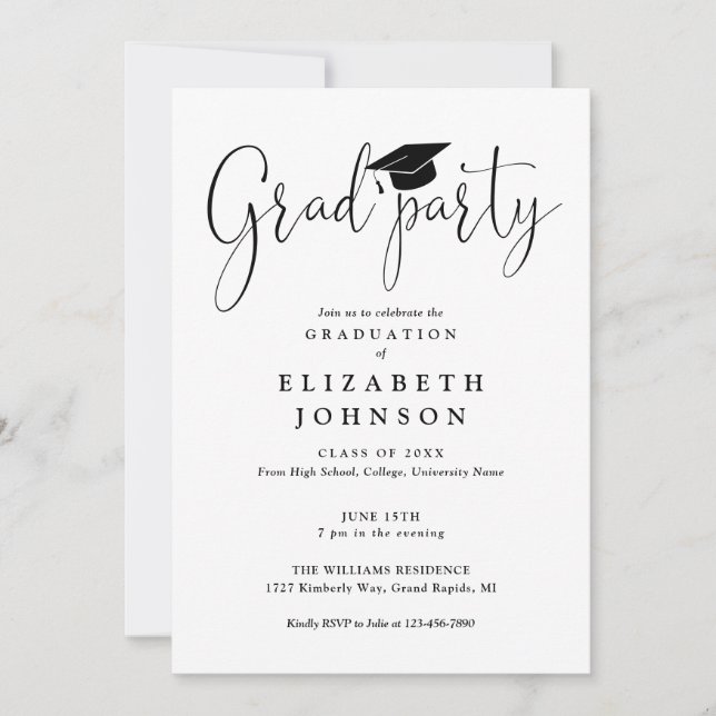 Modern Elegant Grad Party Script Graduation  Invitation (Front)