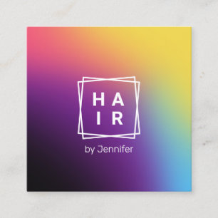 Modern elegant gradient colorful holographic hair square business card