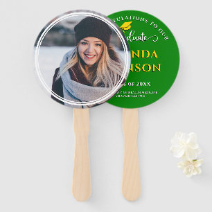 Modern Elegant Graduate Photo Green Yellow Hand Fan