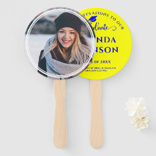 Modern Elegant Graduate Photo Yellow Blue Hand Fan