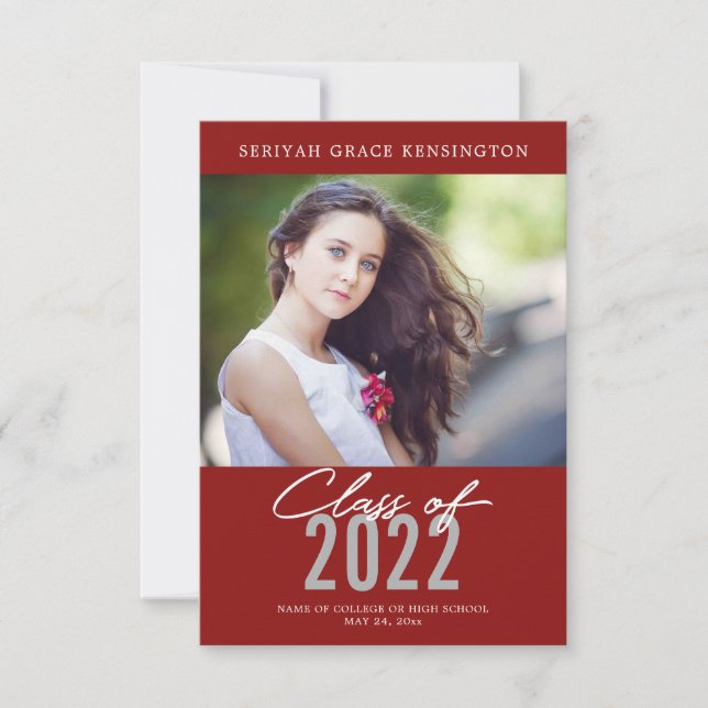 Modern Elegant Graduate | Red Graduation Photo Announcement (Front)