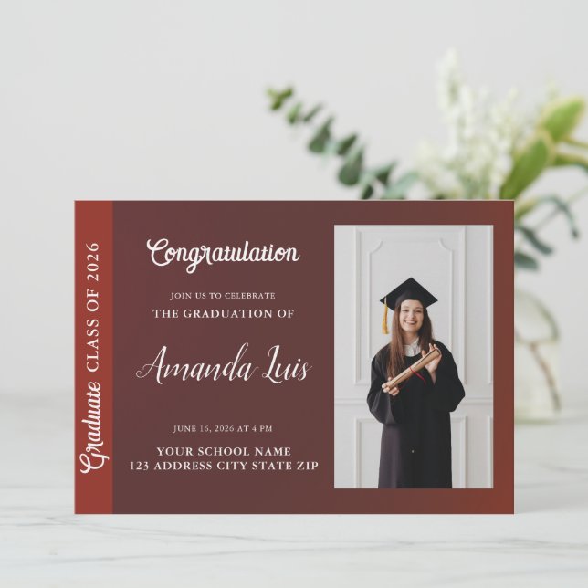 Modern Elegant Graduation Announcement Invitation (Standing Front)
