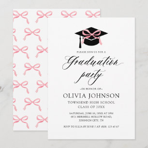 Modern Elegant Graduation Cap Pink Bow Graduation  Invitation