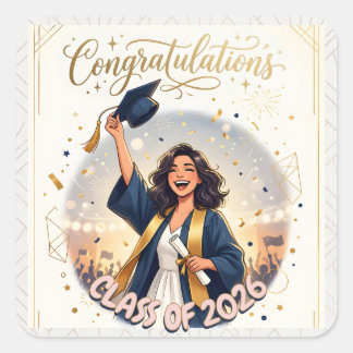 Modern Elegant Graduation Card Template 2026 Square Sticker