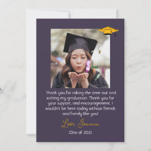 Modern Elegant Graduation gold Cap Thanks Script T Thank You Card
