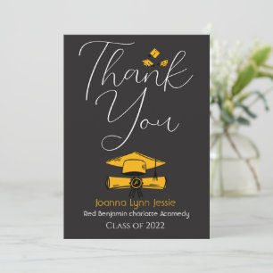 Modern Elegant Graduation gold Cap Thanks Script Thank You Card