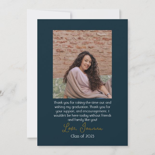 Modern Elegant Graduation gold Cap Thanks Script Thank You Card (Back)