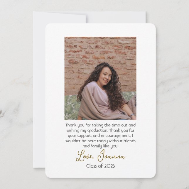 Modern Elegant Graduation gold Cap Thanks Script Thank You Card (Back)