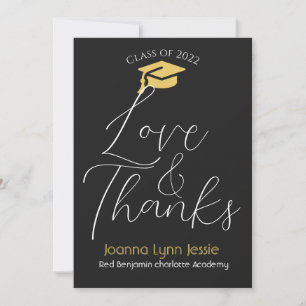 Modern Elegant Graduation gold Cap Thanks Script Thank You Card