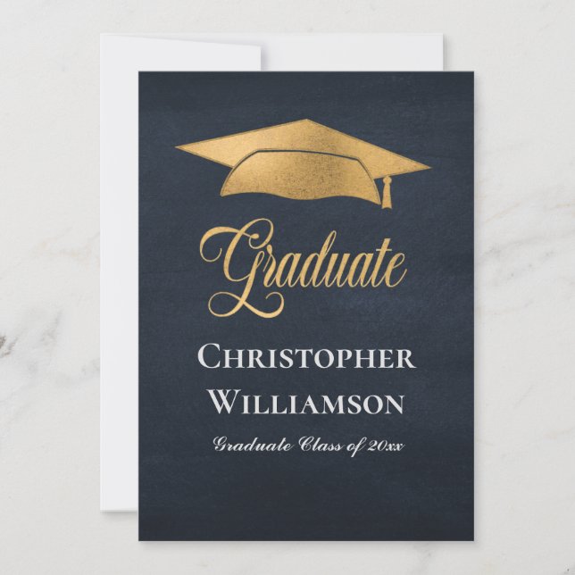 Modern Elegant Graduation Photo Gold Cap Announcement (Front)