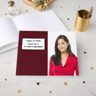 Modern Elegant Graduation Photo Red Custom Guest Book