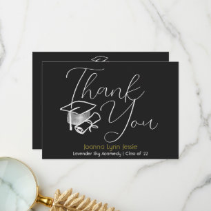 Modern Elegant Graduation white Cap Thanks Script Thank You Card
