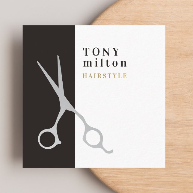 Modern Elegant Gray White Stripes Hair Stylist Square Business Card (Creator Uploaded)