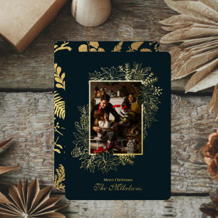 Modern Elegant Green and Gold Christmas Foil Holiday Card