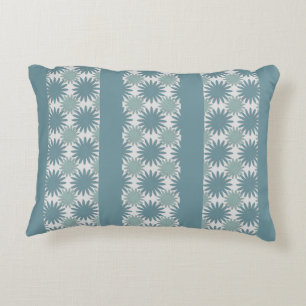 Modern Elegant Green Blue Grey Floral Stripes Decorative Cushion