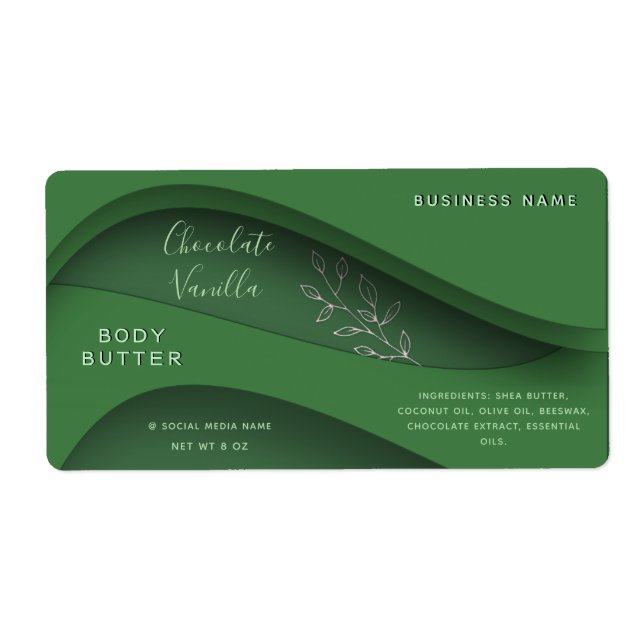 Modern elegant green botanical cosmetics label (Front)