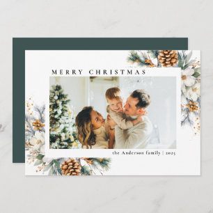 Modern Elegant Green Botanical   Photo Christmas Holiday Card