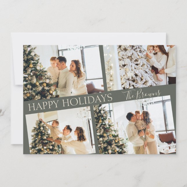 Modern Elegant Green Collage Christmas Holida Card (Front)