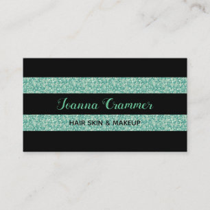 Modern Elegant Green Glitter And Black Stripes Business Card