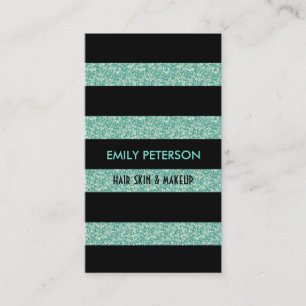 Modern Elegant Green Glitter And Black Stripes Business Card
