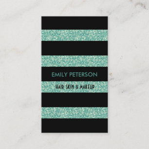 Modern Elegant Green Glitter And Black Stripes Business Card