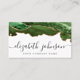 Modern Elegant Green Gold Glitter Agate Marble Business Card