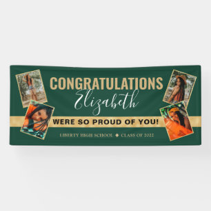 Modern Elegant Green Gold Photo Collage Graduation Banner