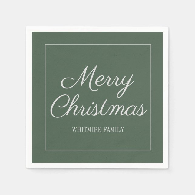 Modern Elegant Green Grey Merry Christmas Napkin (Front)