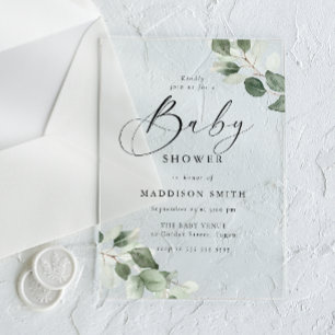Modern Elegant Green Leaf Baby Shower Acrylic Invitations