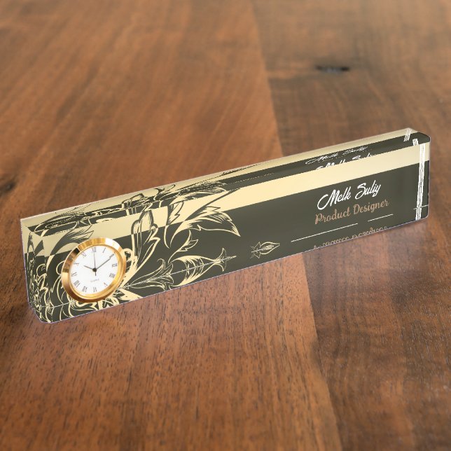 Modern Elegant Green Leaves Product Designer Nameplate (Side)