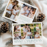 Modern Elegant Green Merry Christmas Photo Collage Holiday Card<br><div class="desc">Celebrate the season with the Modern Elegant Green Merry Christmas Photo Collage Holiday Card. This stylish design features a 5-photo collage on the front, with 4 square photos surrounding a larger picture at the centre. "Merry Christmas" is beautifully displayed in trendy green lettering on a white background. Customise with your...</div>