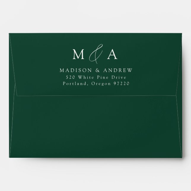 Modern Elegant Green Monogram Wedding Envelope (Back (Top Flap))